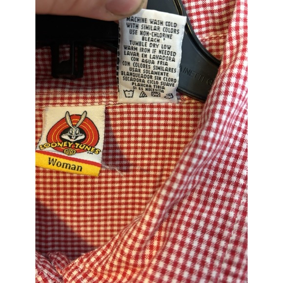 Women's Looney‎ Tunes Red/White Check Button Up Shirt Sz 22W/24W Tweety - Picture 6 of 9